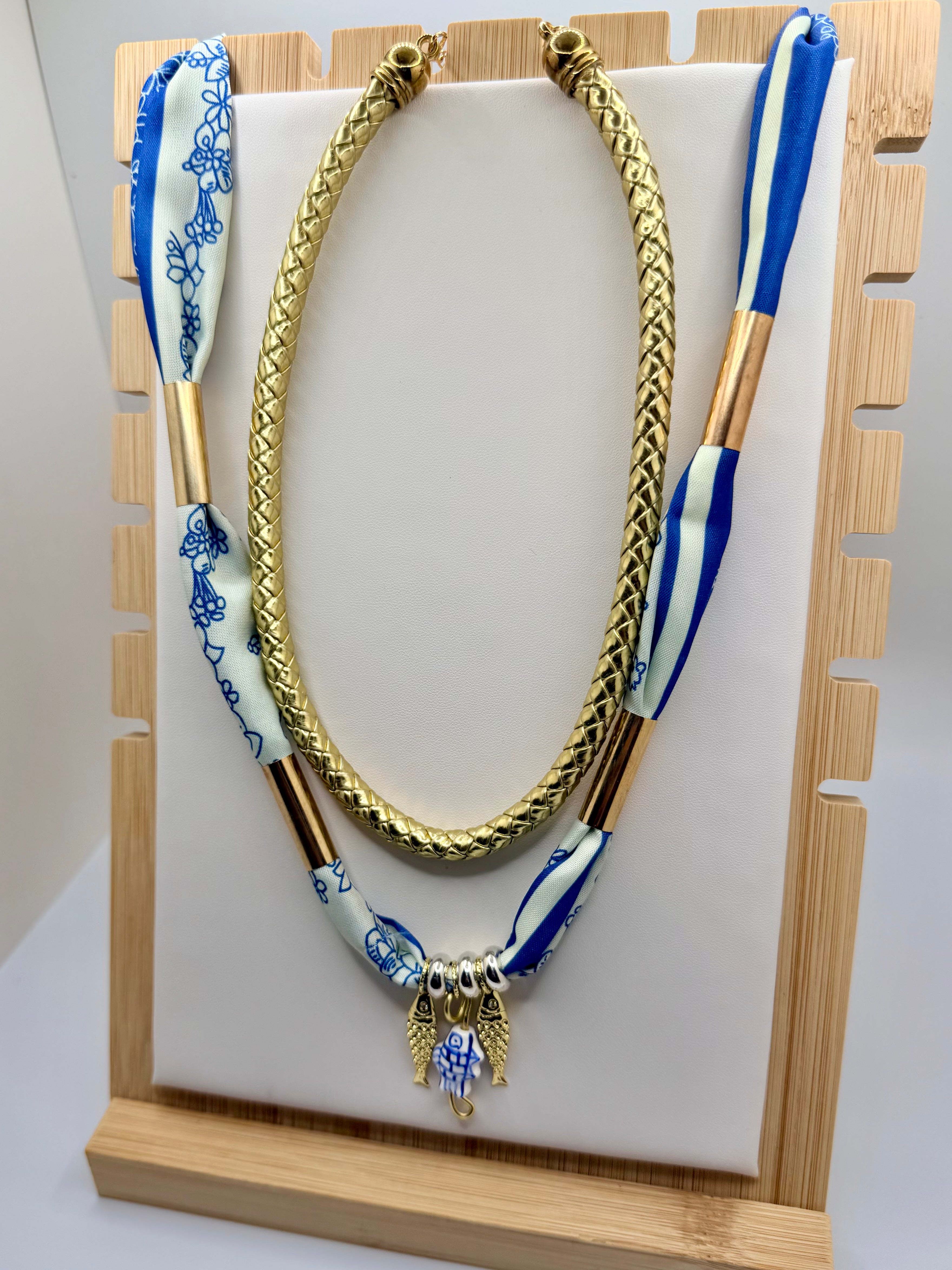 Light Blue Floral Wrap Necklace