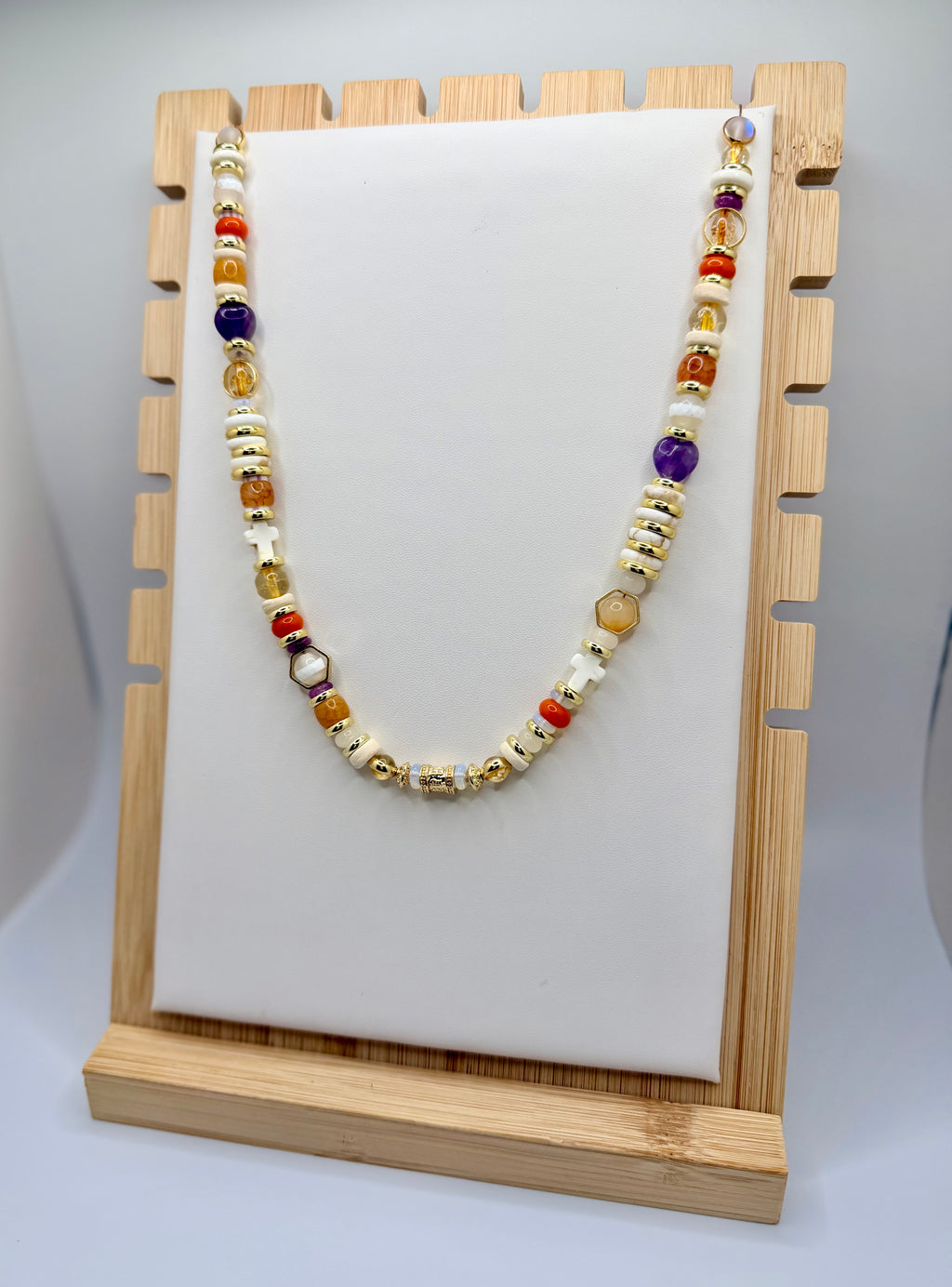 Tiger Walk Purple & Orange Beaded Necklace | A. Halliday & Co.
