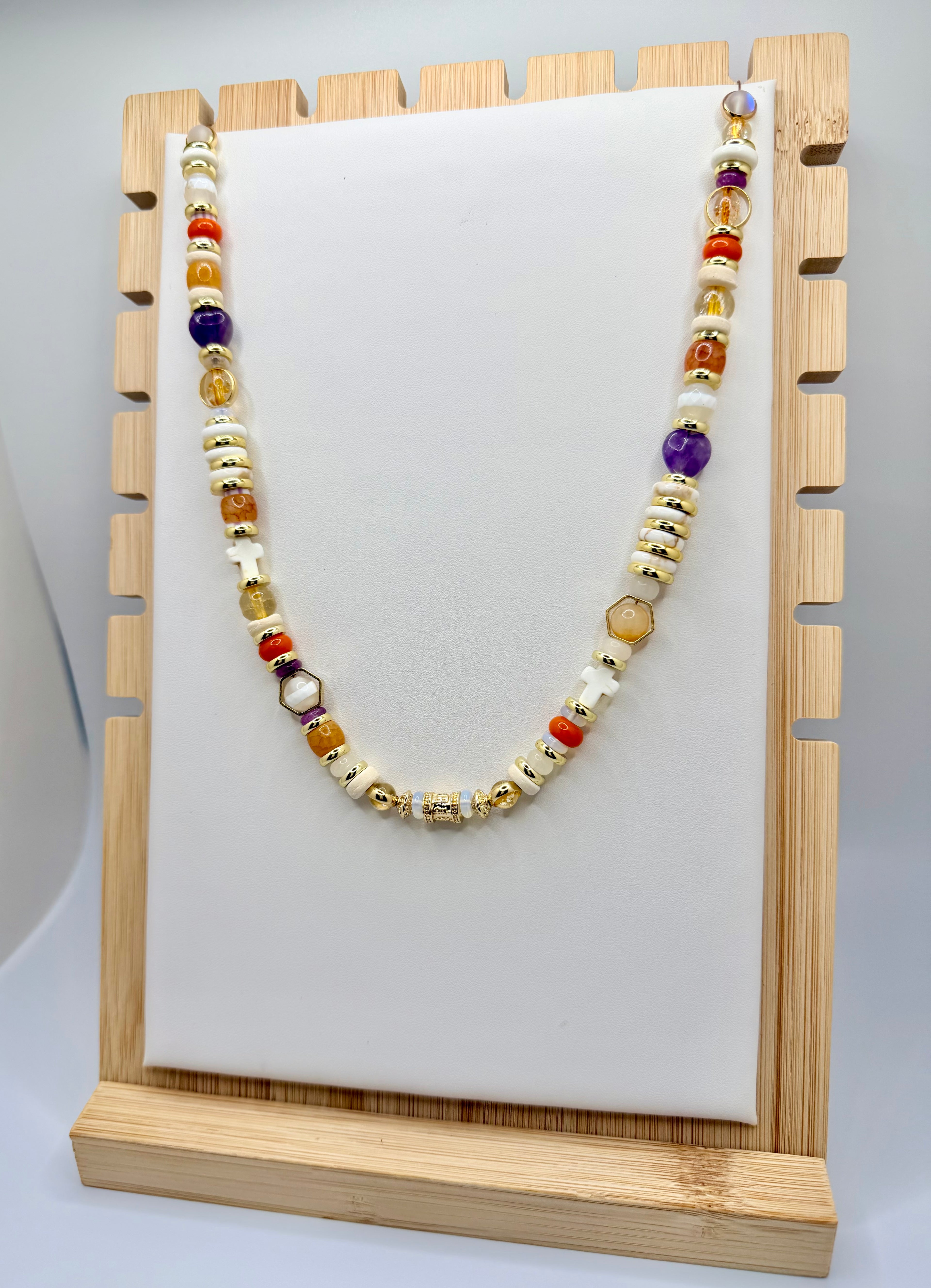 Tiger Walk Purple & Orange Beaded Necklace | A. Halliday & Co.