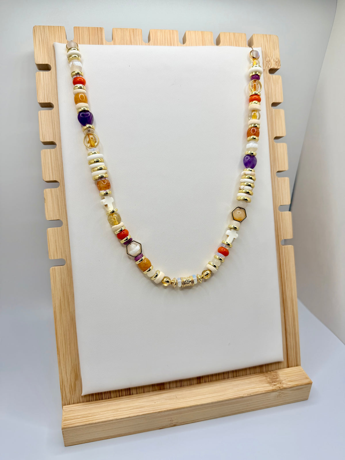 Tiger Walk Purple & Orange Beaded Necklace | A. Halliday & Co.