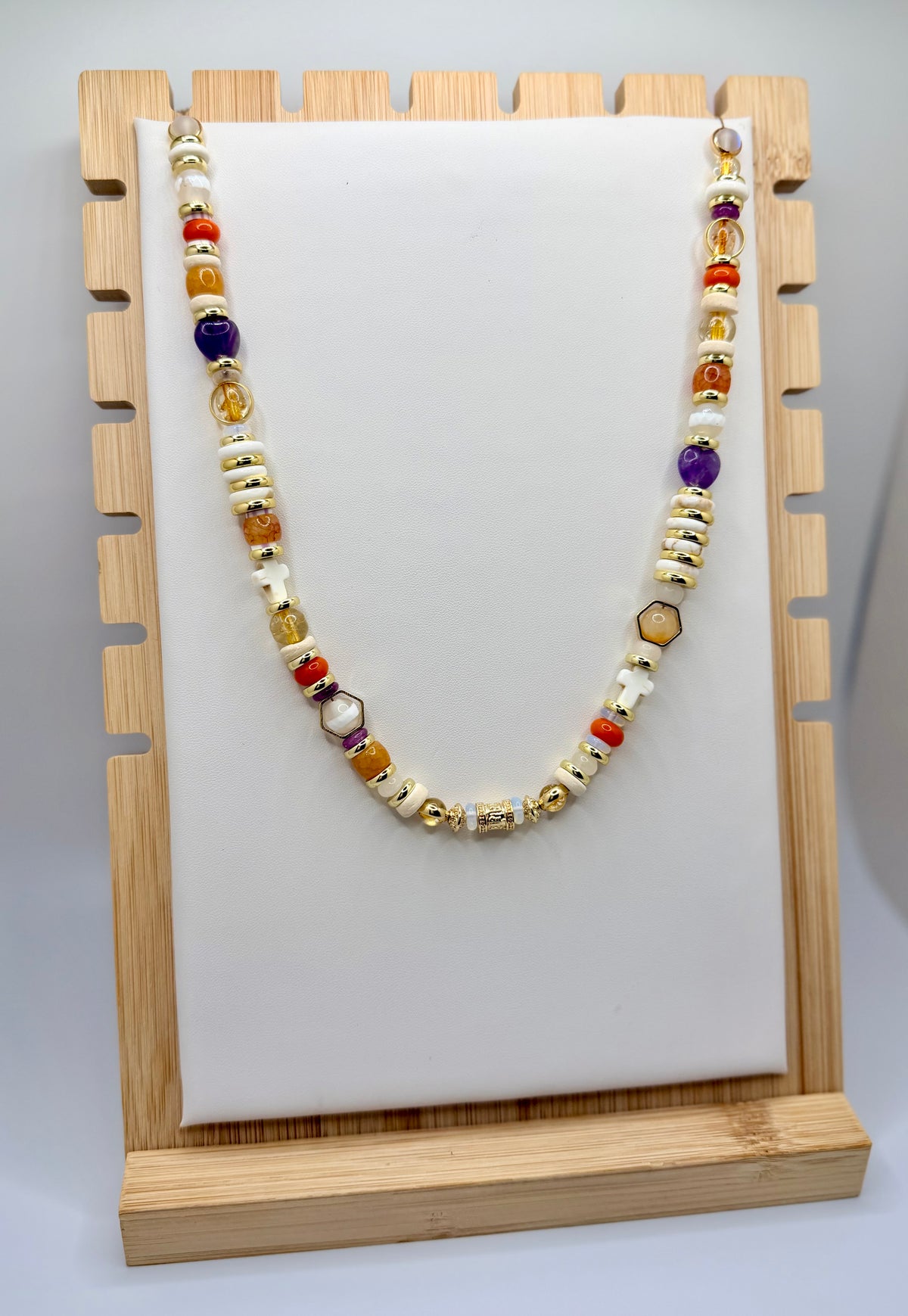 Tiger Walk Purple & Orange Beaded Necklace | A. Halliday & Co.