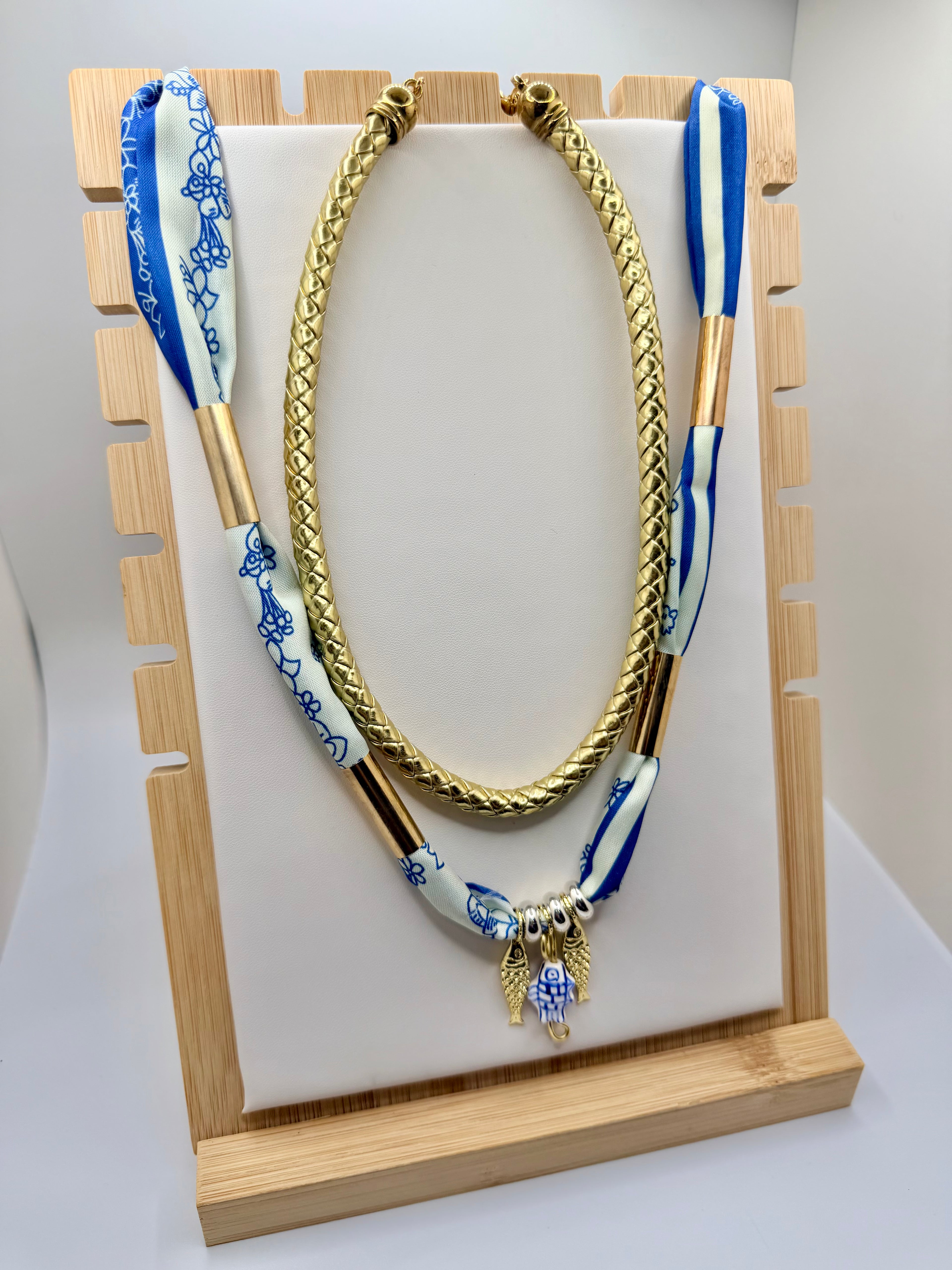 Light Blue Floral Wrap Necklace