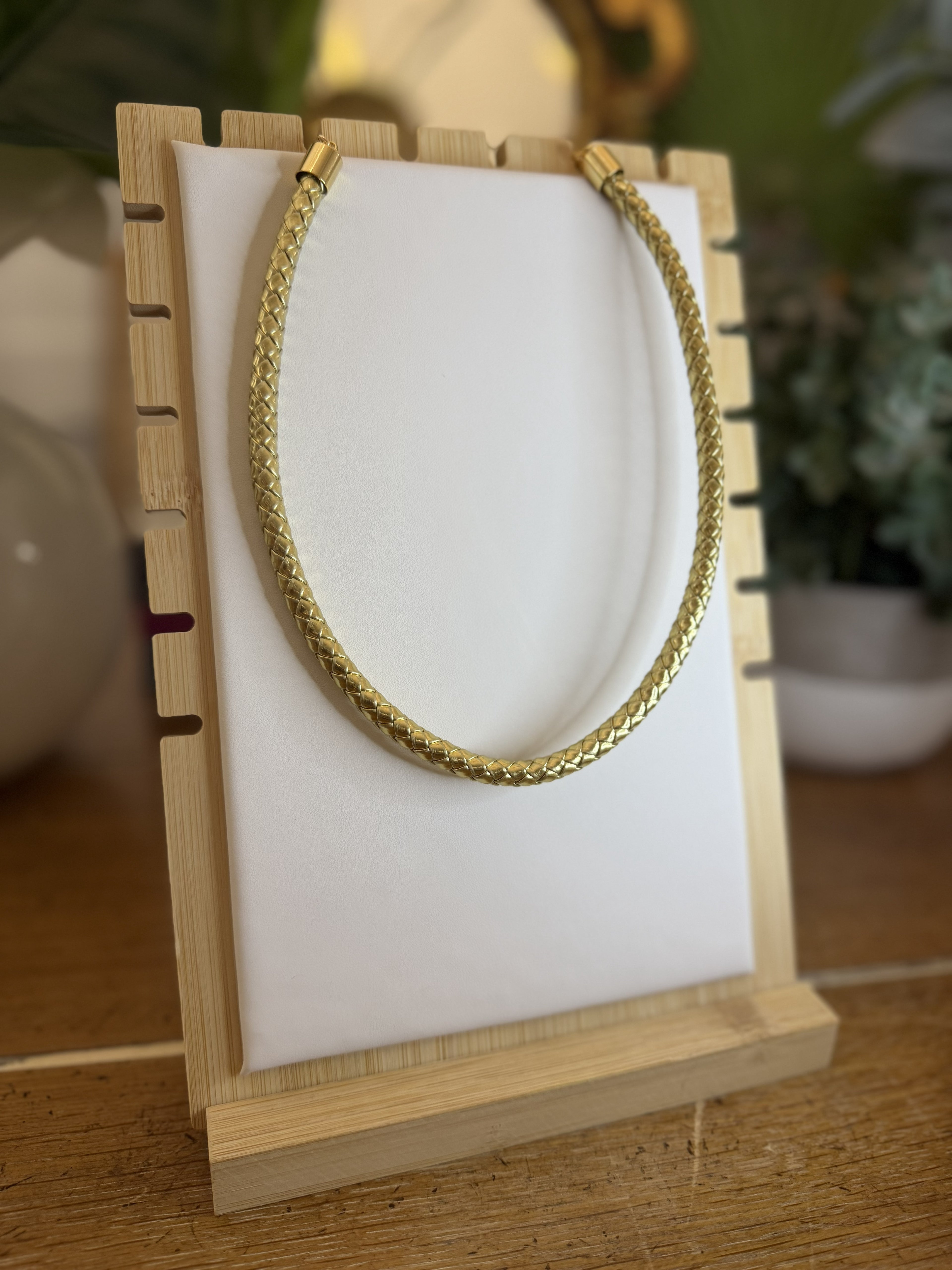 Gold Statement Necklace | Woven Metallic Collar Necklace