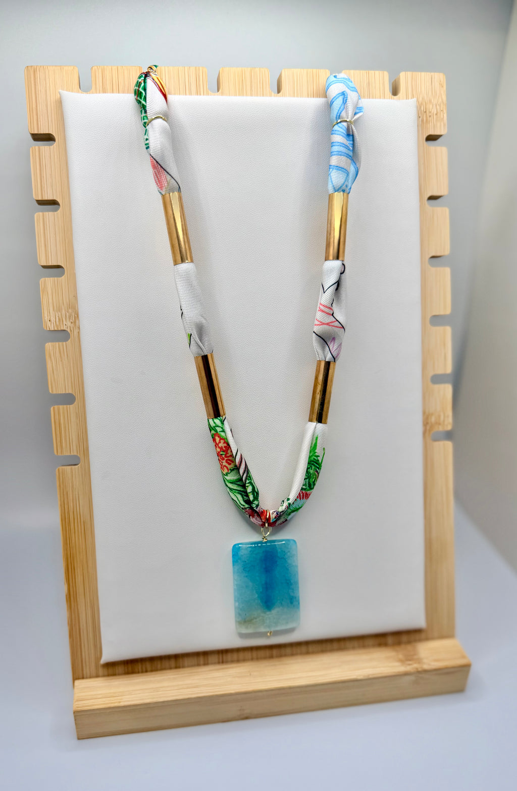 Multicolor White Silk Bandannie Wrap Necklace