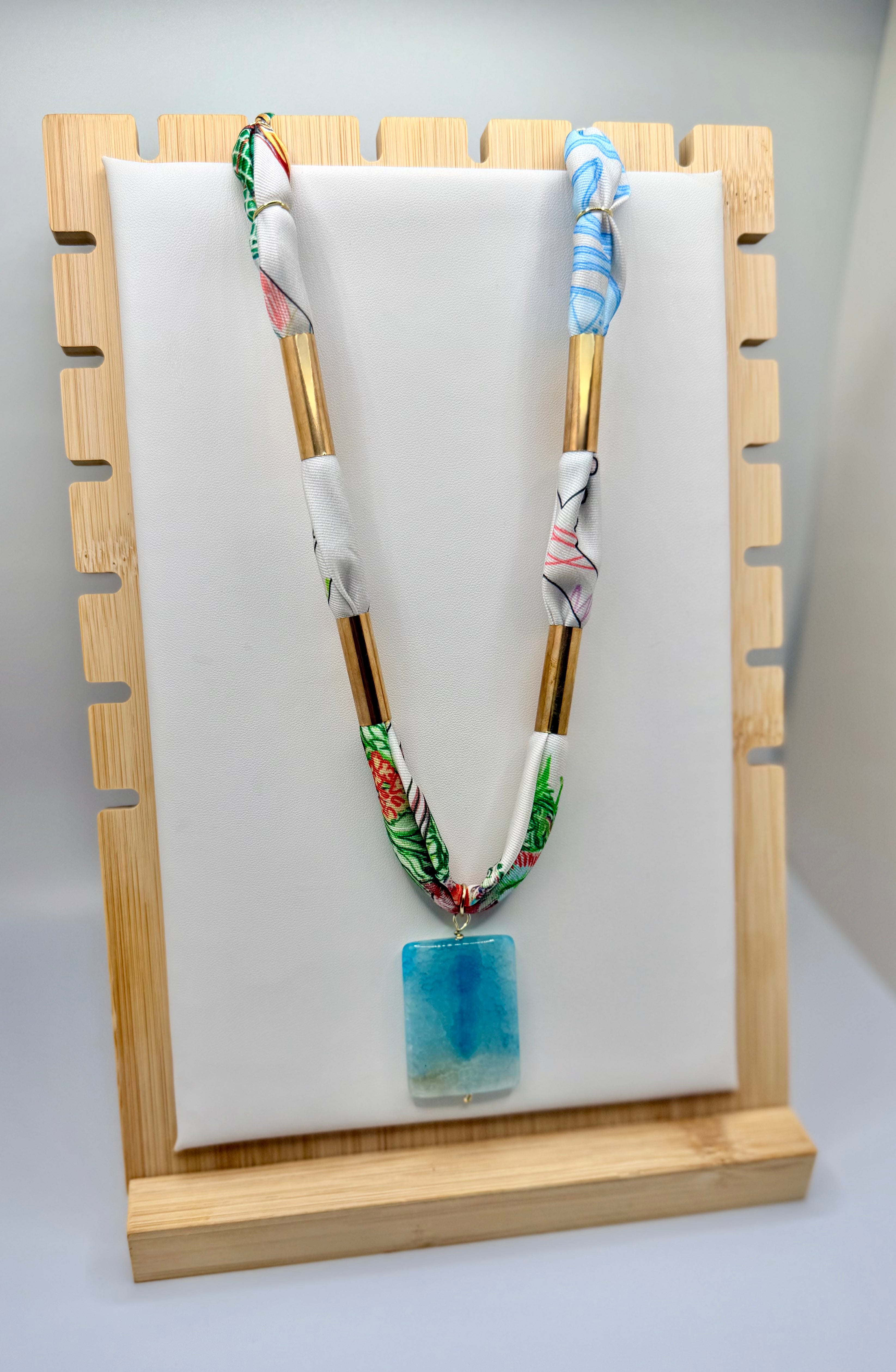 Multicolor White Silk Bandannie Wrap Necklace