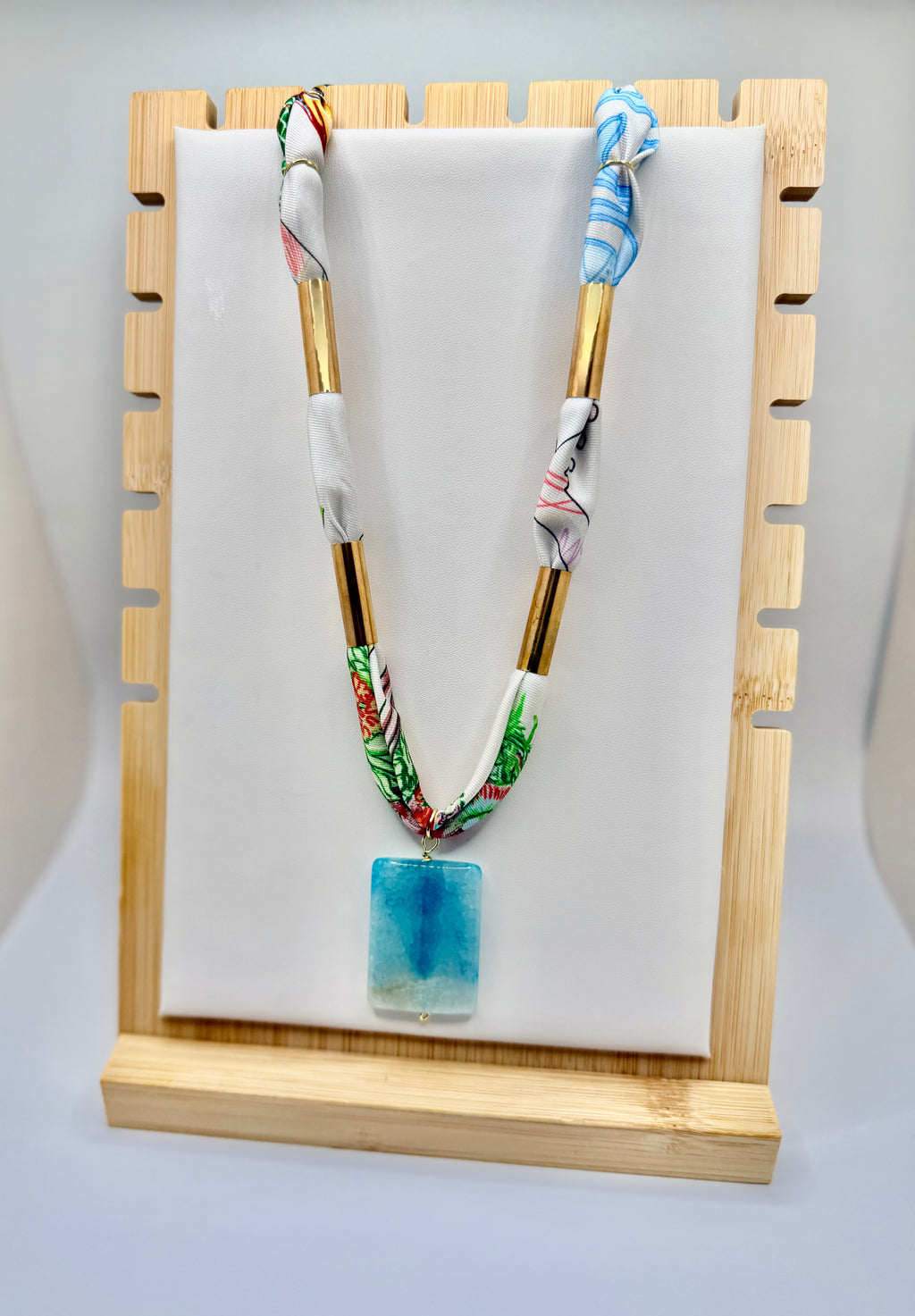 Multicolor White Silk Bandannie Wrap Necklace