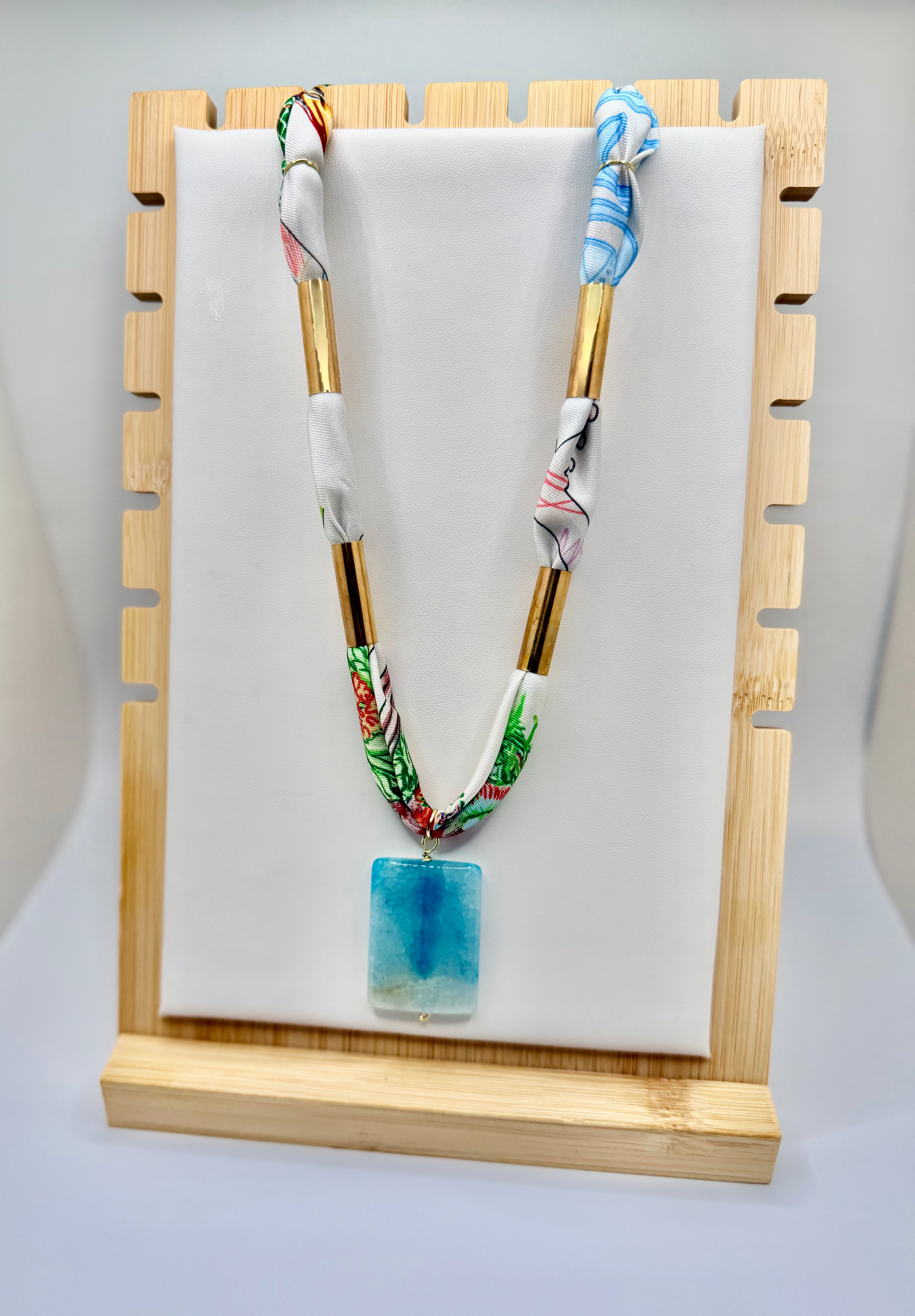 Multicolor White Silk Bandannie Wrap Necklace