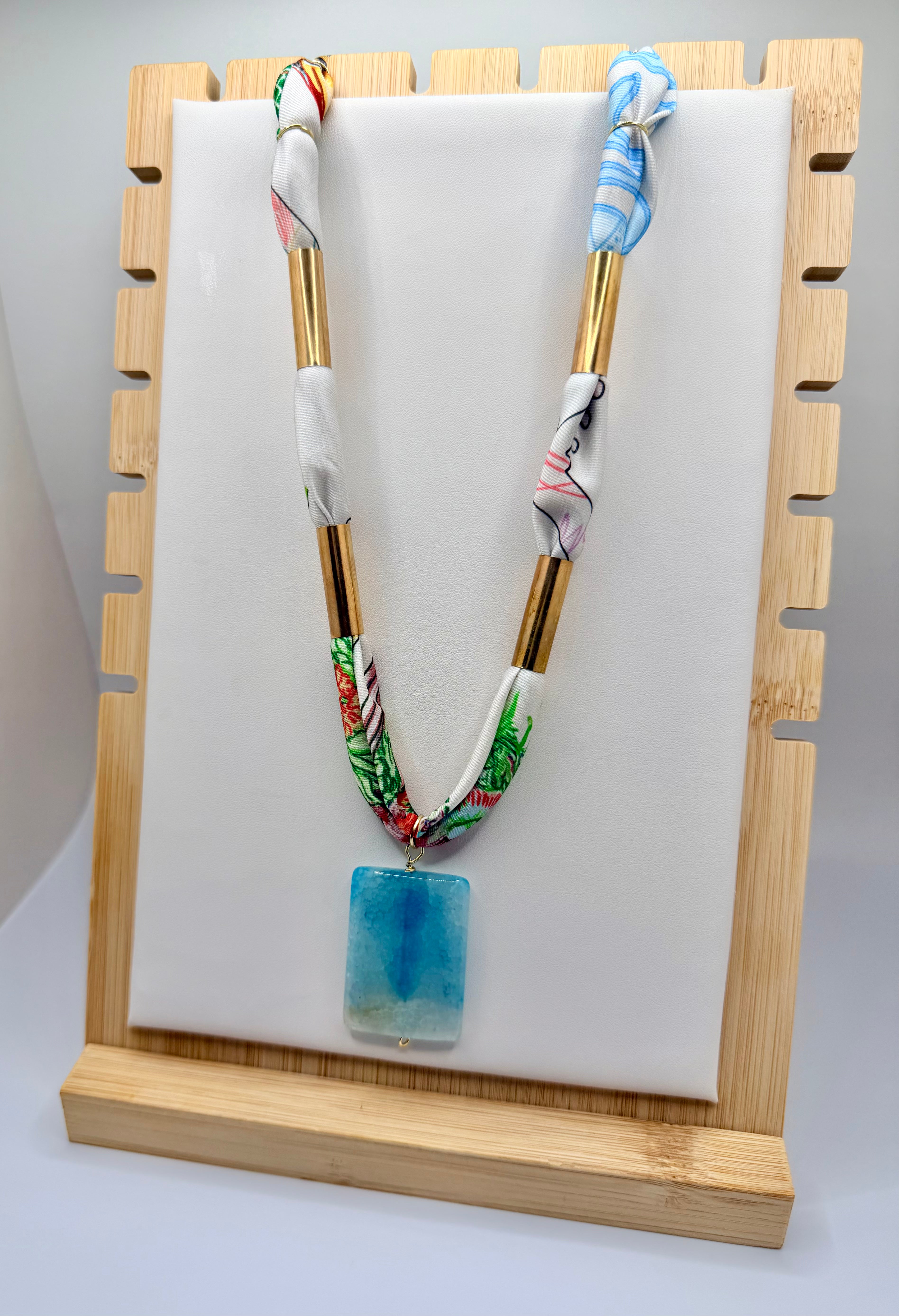 Multicolor White Silk Bandannie Wrap Necklace