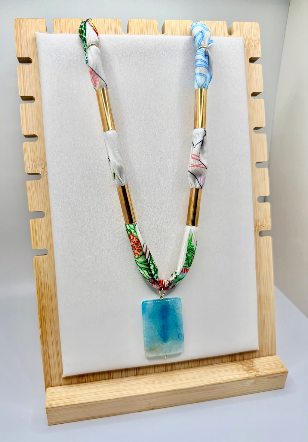 Multicolor White Silk Bandannie Wrap Necklace