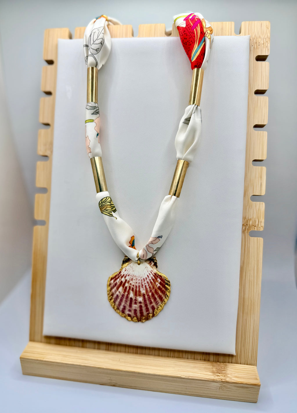 White Floral Silk Bandannie Wrap Necklace