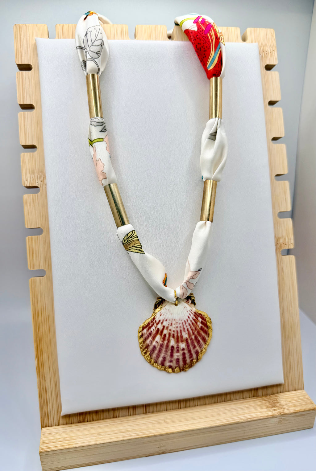 White Floral Silk Bandannie Wrap Necklace