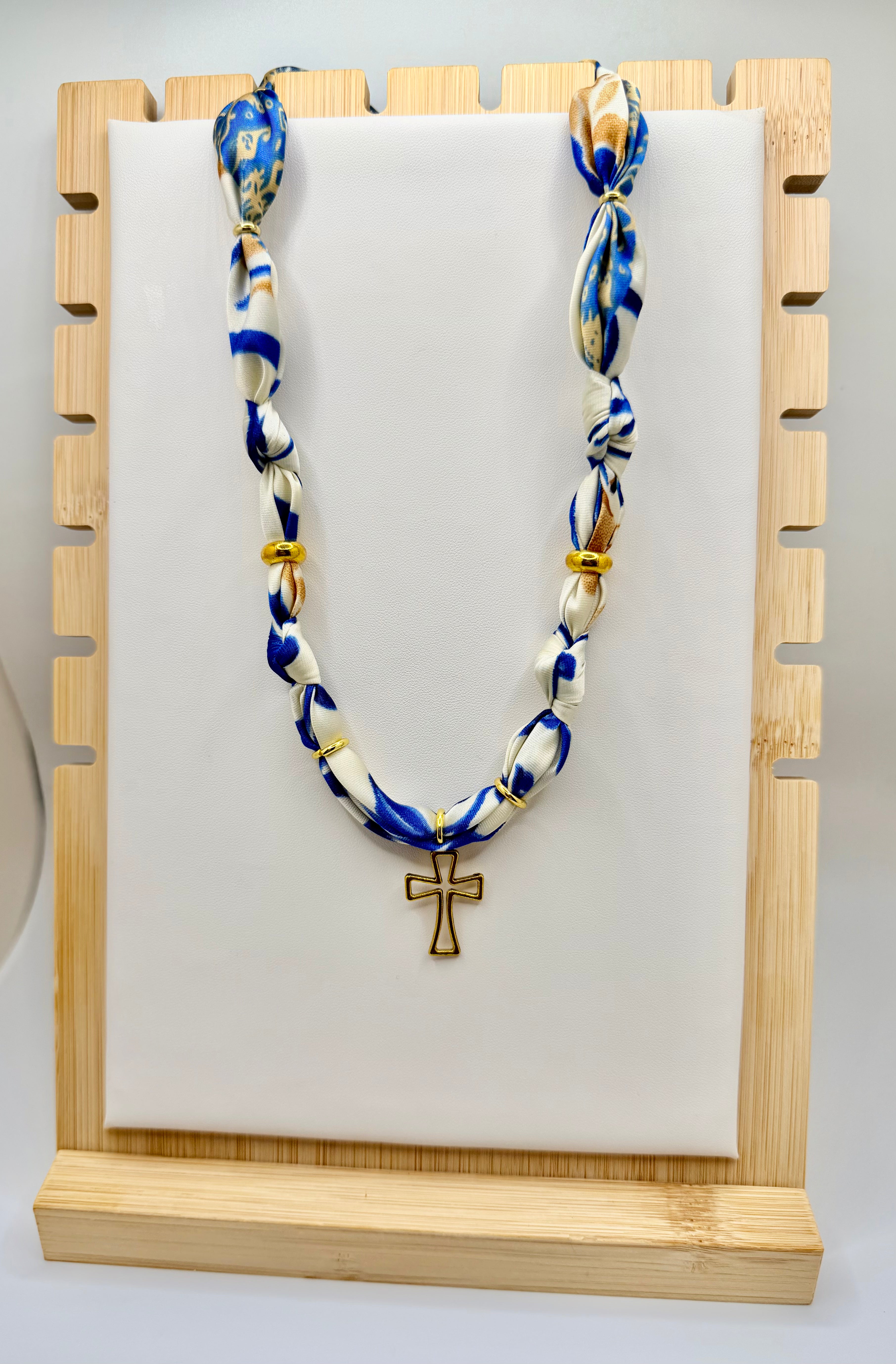 Royal Blue & Gold Silk Bandannie Necklace