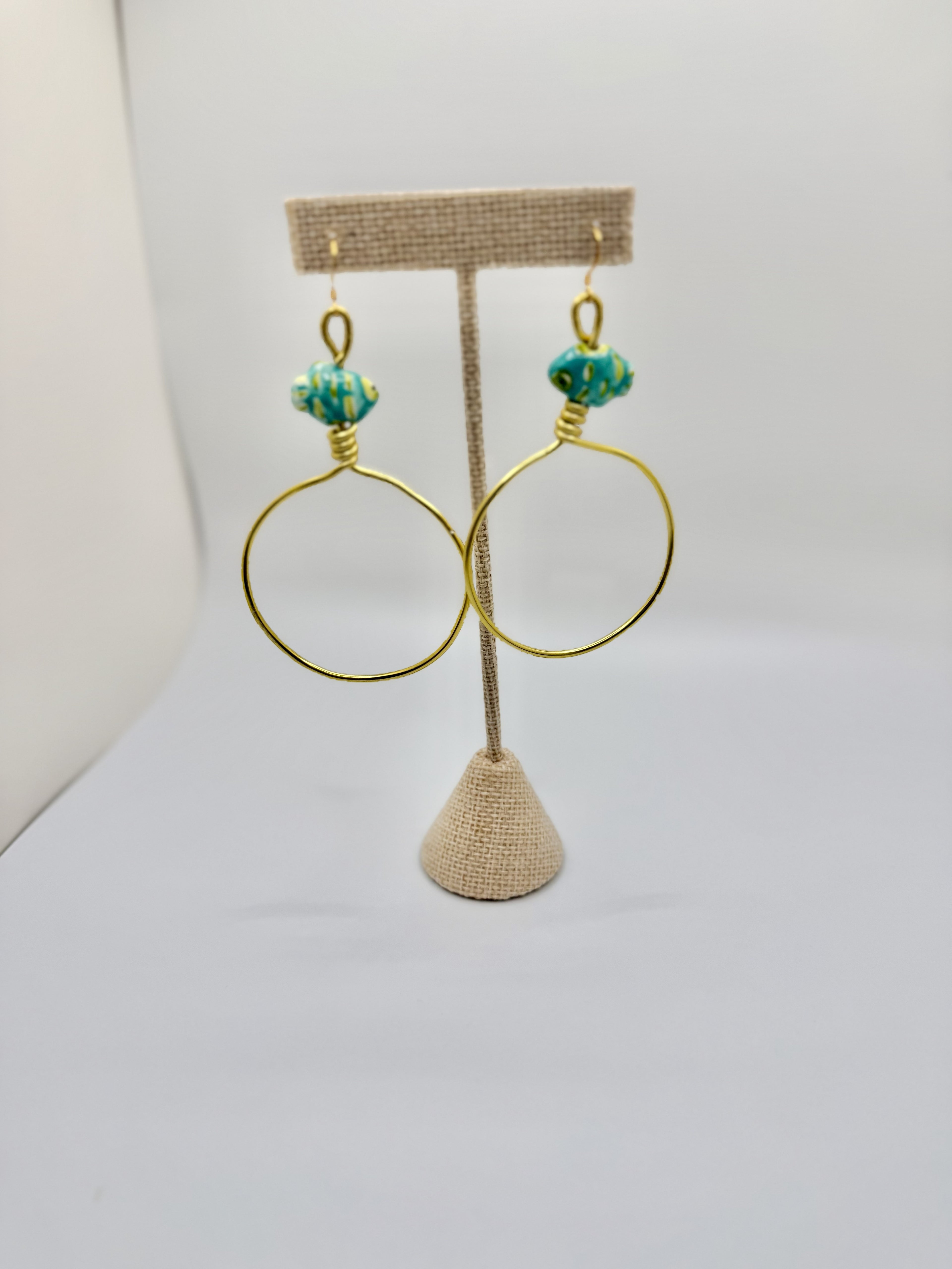 Turquoise Hoop Earrings | Lightweight Gold Wire Statement Hoops