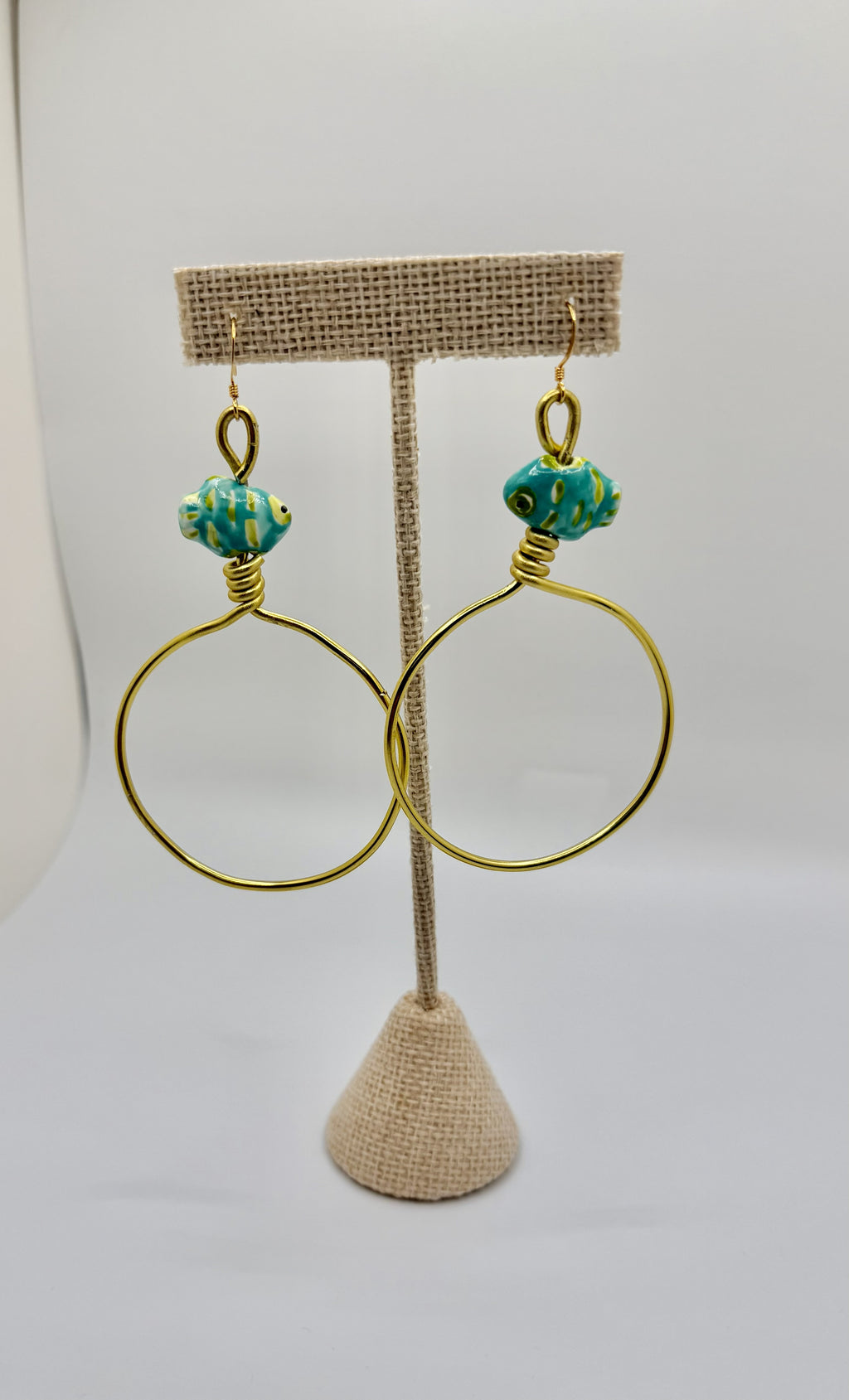 Turquoise Hoop Earrings | Lightweight Gold Wire Statement Hoops