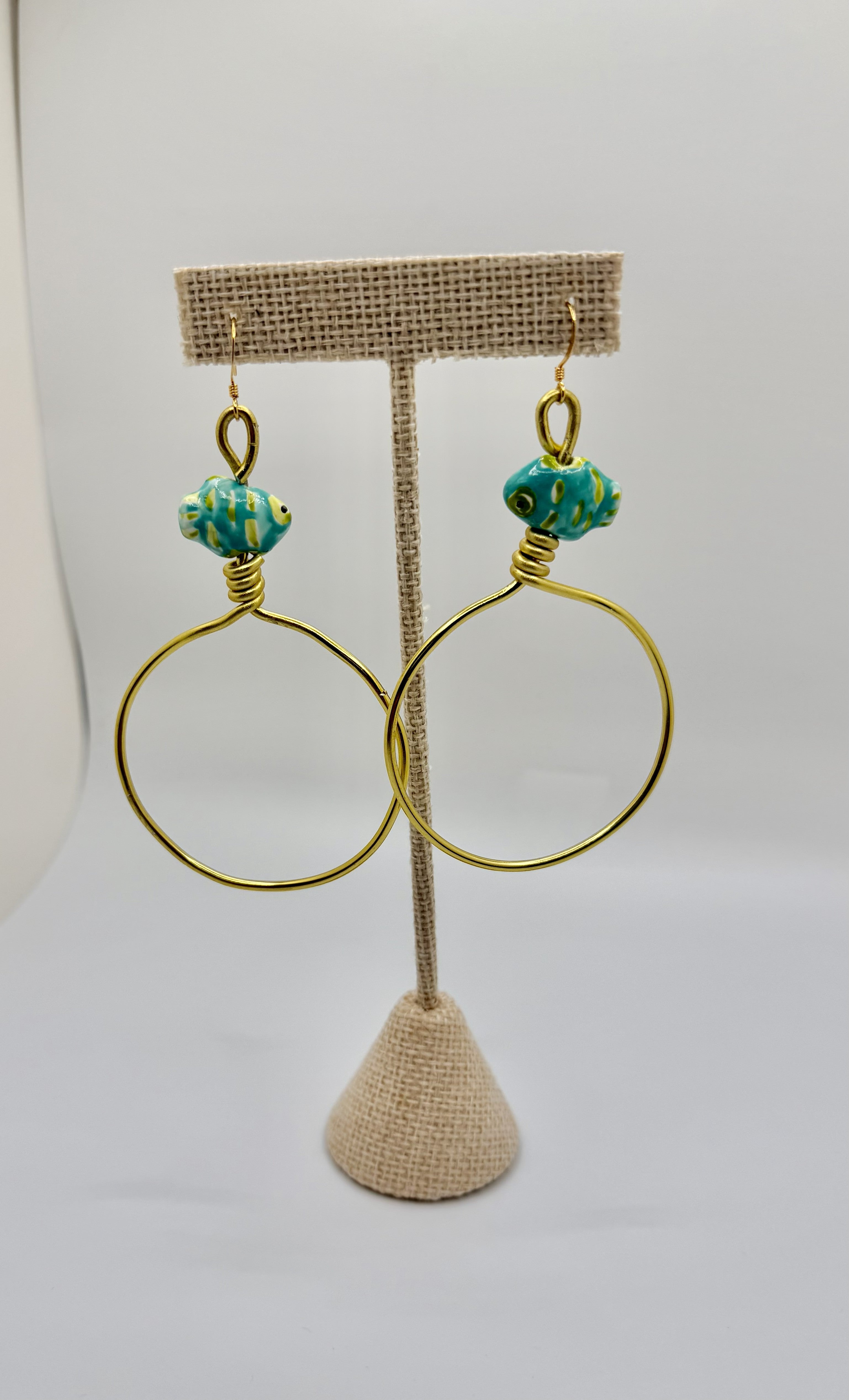 Turquoise Hoop Earrings | Lightweight Gold Wire Statement Hoops