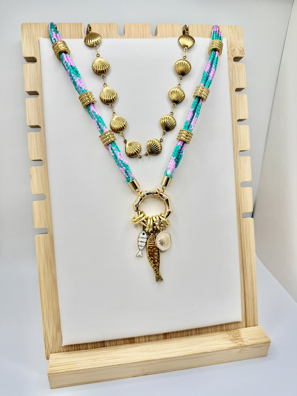 Colorful Rope Necklace with Gold Charms | Coastal Layered Statement Necklace