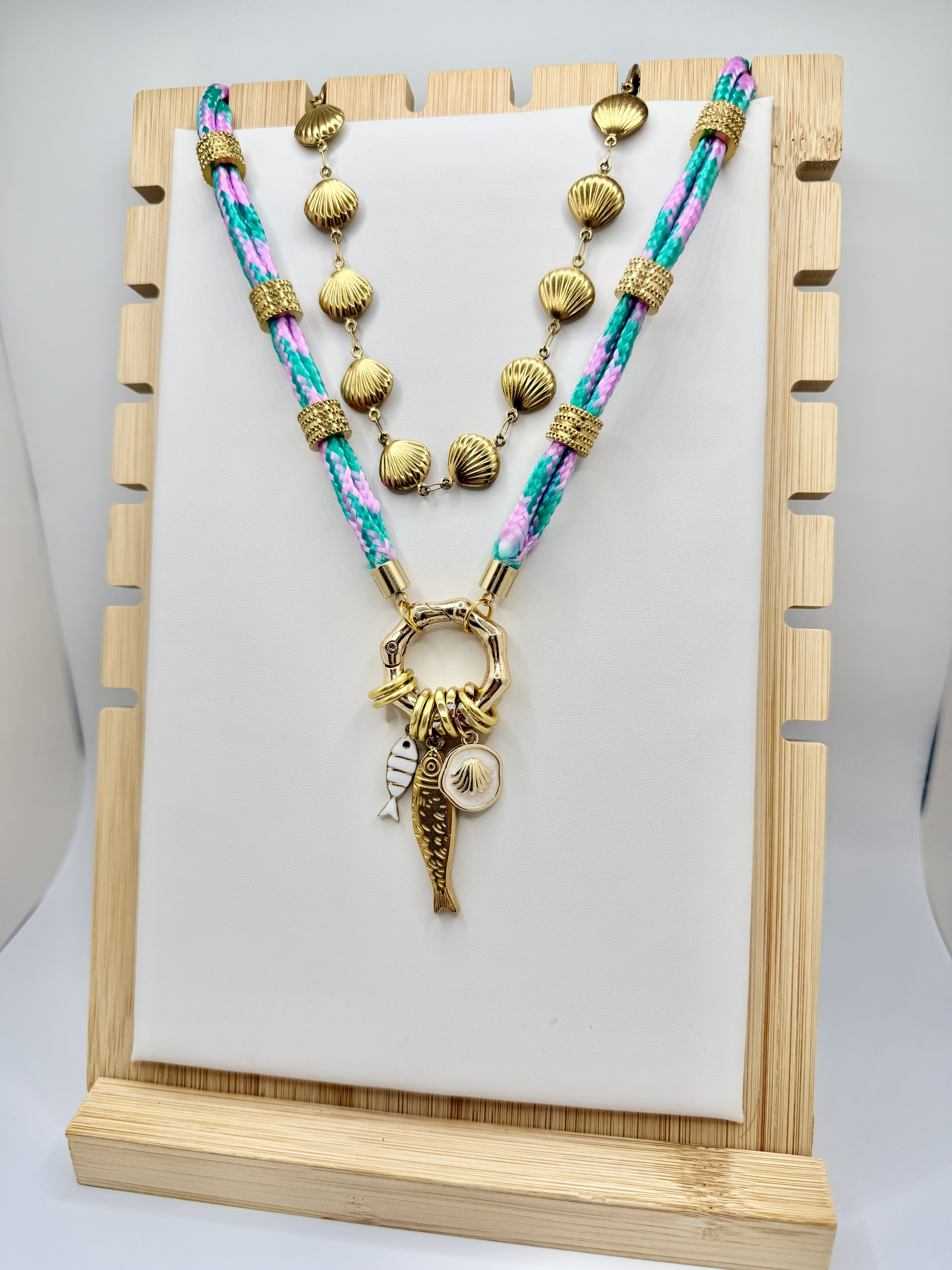 Colorful Rope Necklace with Gold Charms | Coastal Layered Statement Necklace