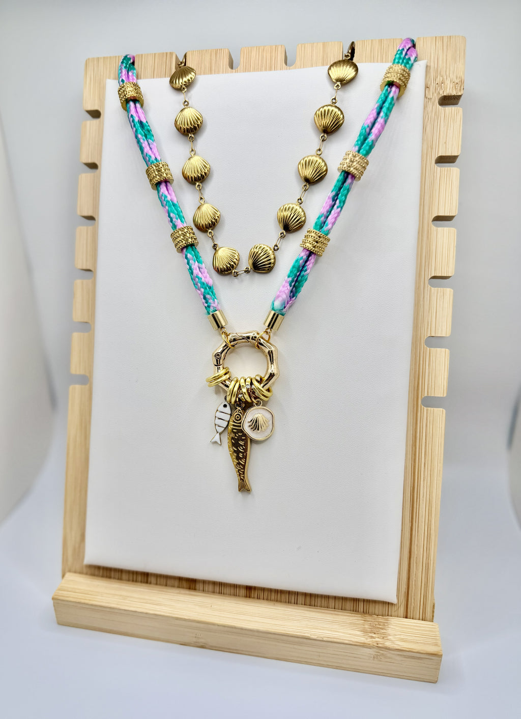 Colorful Rope Necklace with Gold Charms | Coastal Layered Statement Necklace