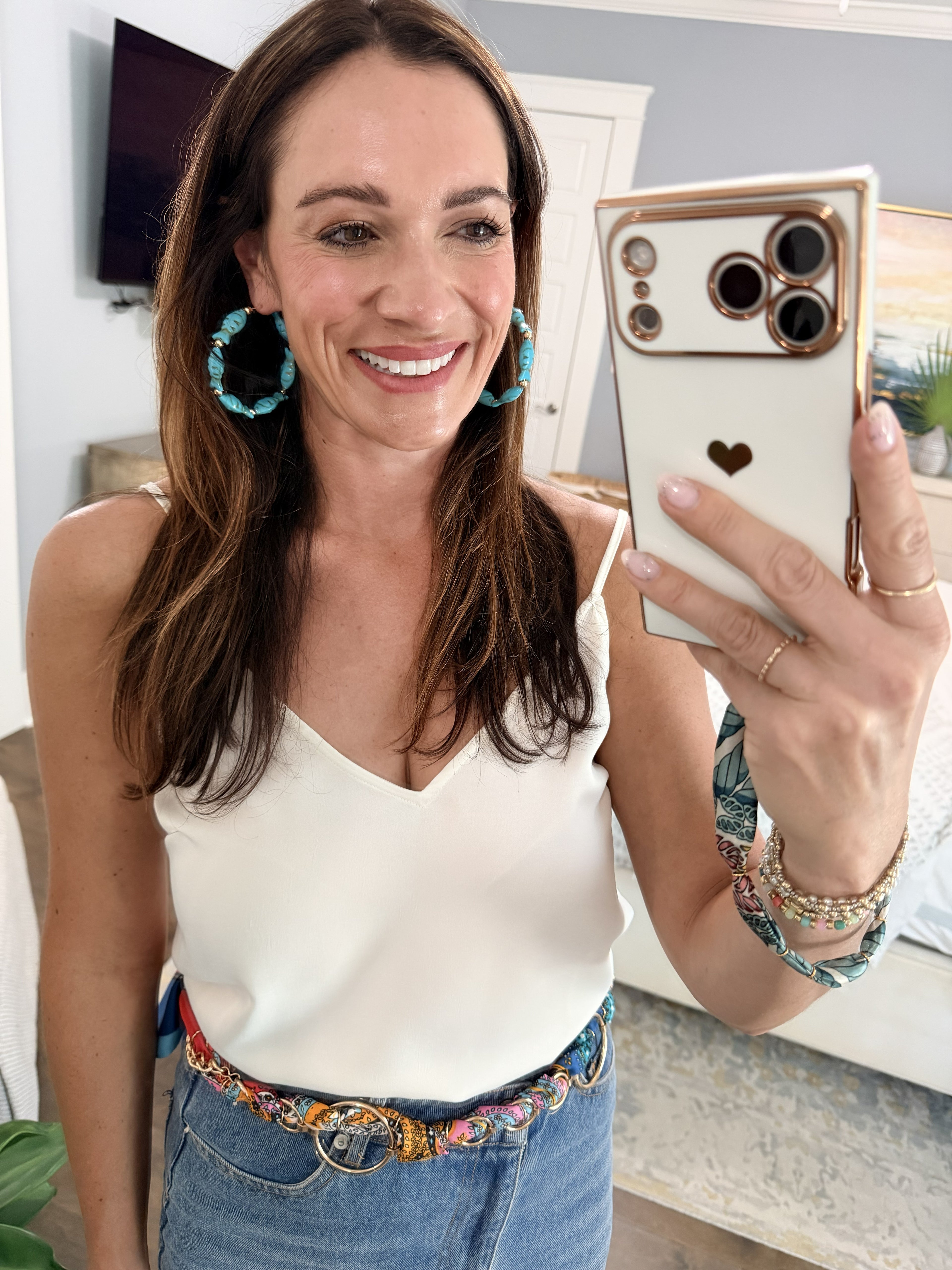 Blue Fish Beaded Hoop Earrings | Coastal Statement Gold Accent Hoops