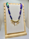 Seaside Charm Scarf Necklace | Coastal Statement Jewelry with Gold Charms