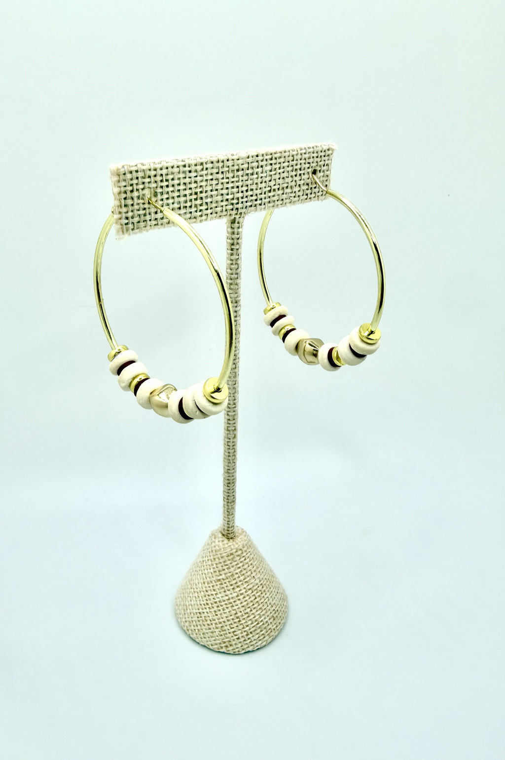 Bordeaux Sand Ivory & Gold Hoop Earrings | A. Halliday & Co.