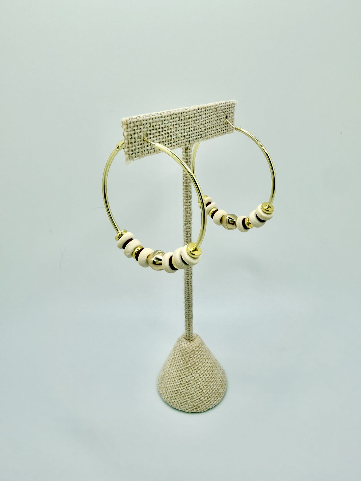 Bordeaux Sand Ivory & Gold Hoop Earrings | A. Halliday & Co.