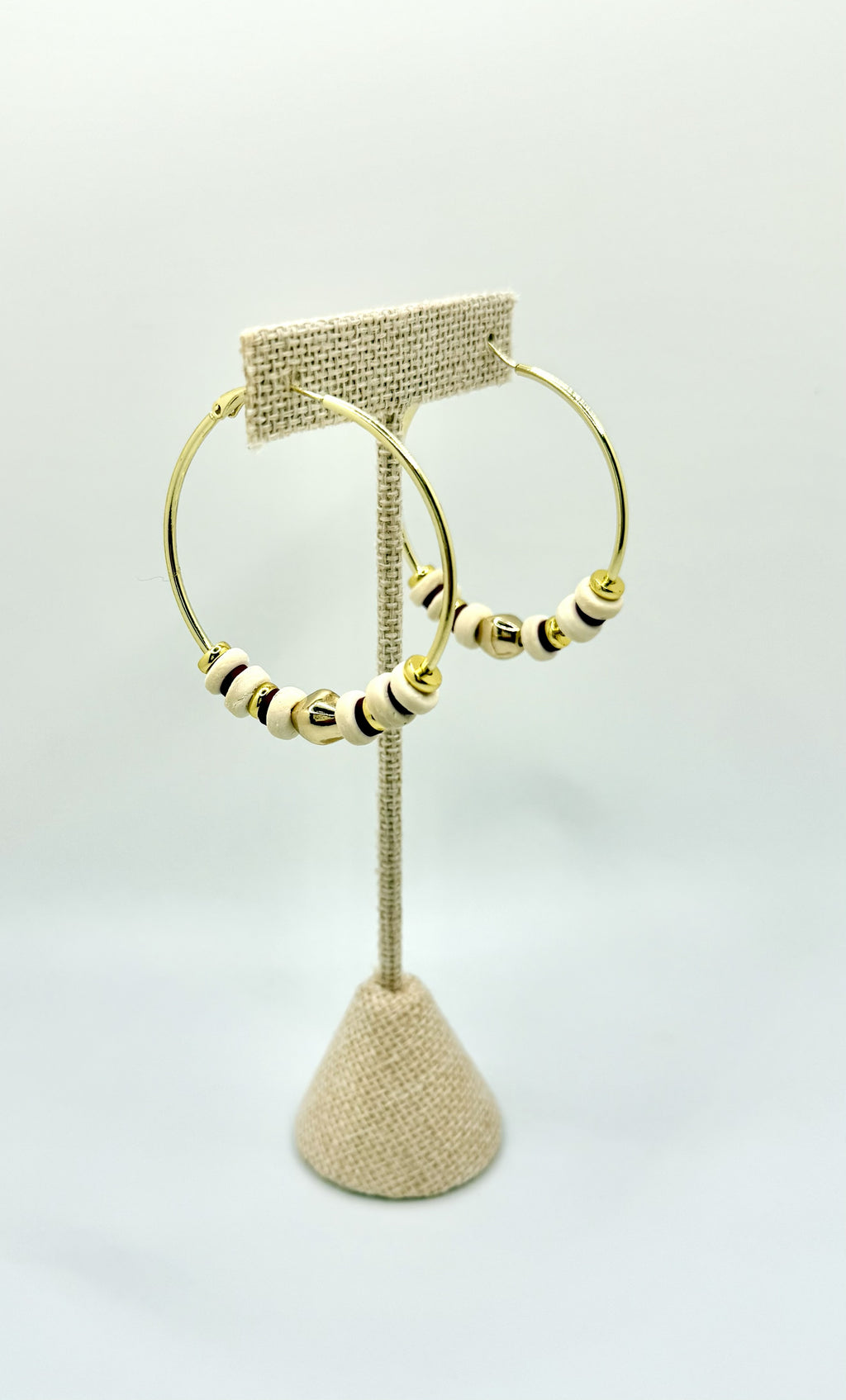 Bordeaux Sand Ivory & Gold Hoop Earrings | A. Halliday & Co.