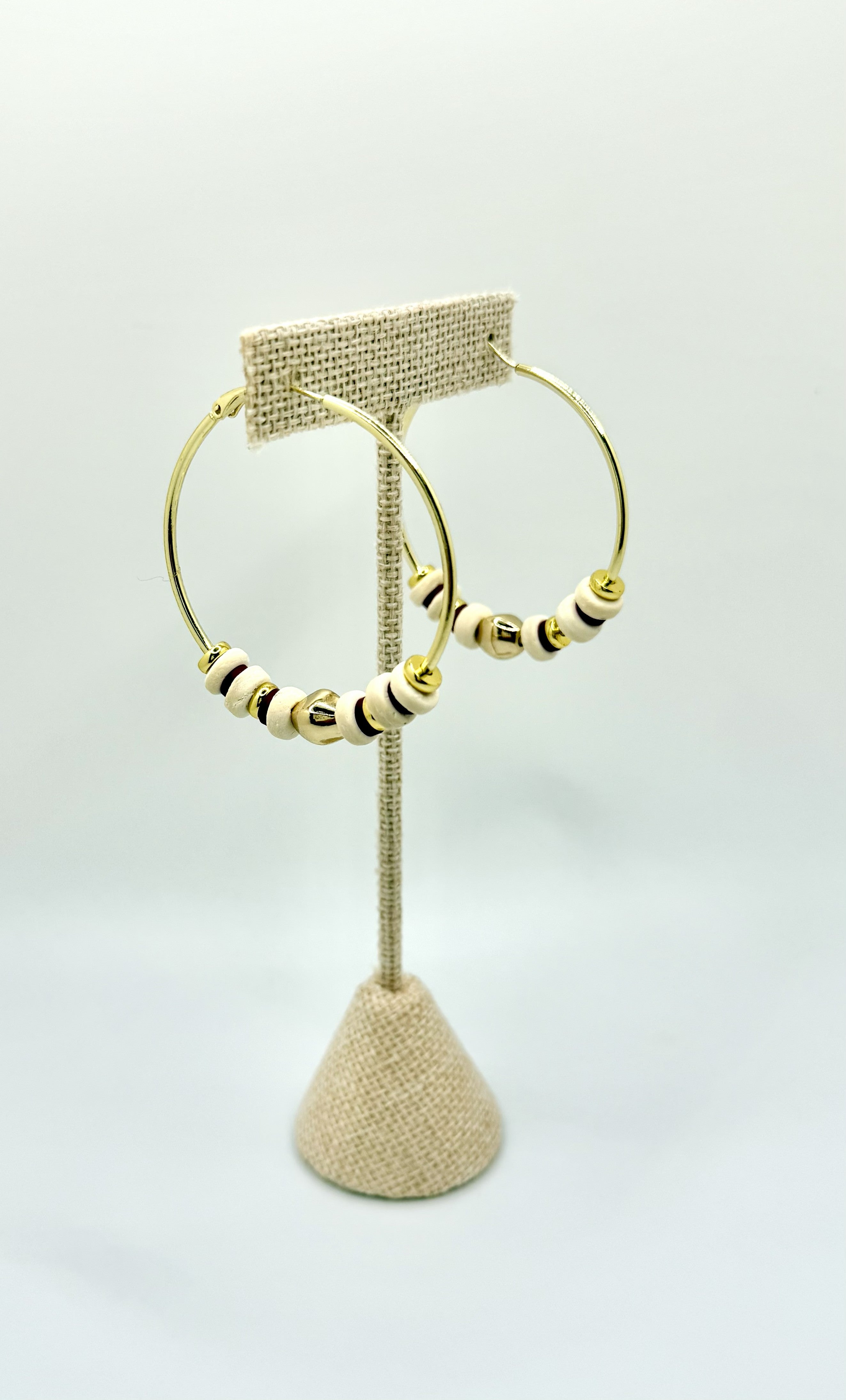 Bordeaux Sand Ivory & Gold Hoop Earrings | A. Halliday & Co.
