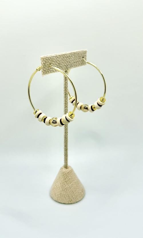 Bordeaux Sand Ivory & Gold Hoop Earrings | A. Halliday & Co.