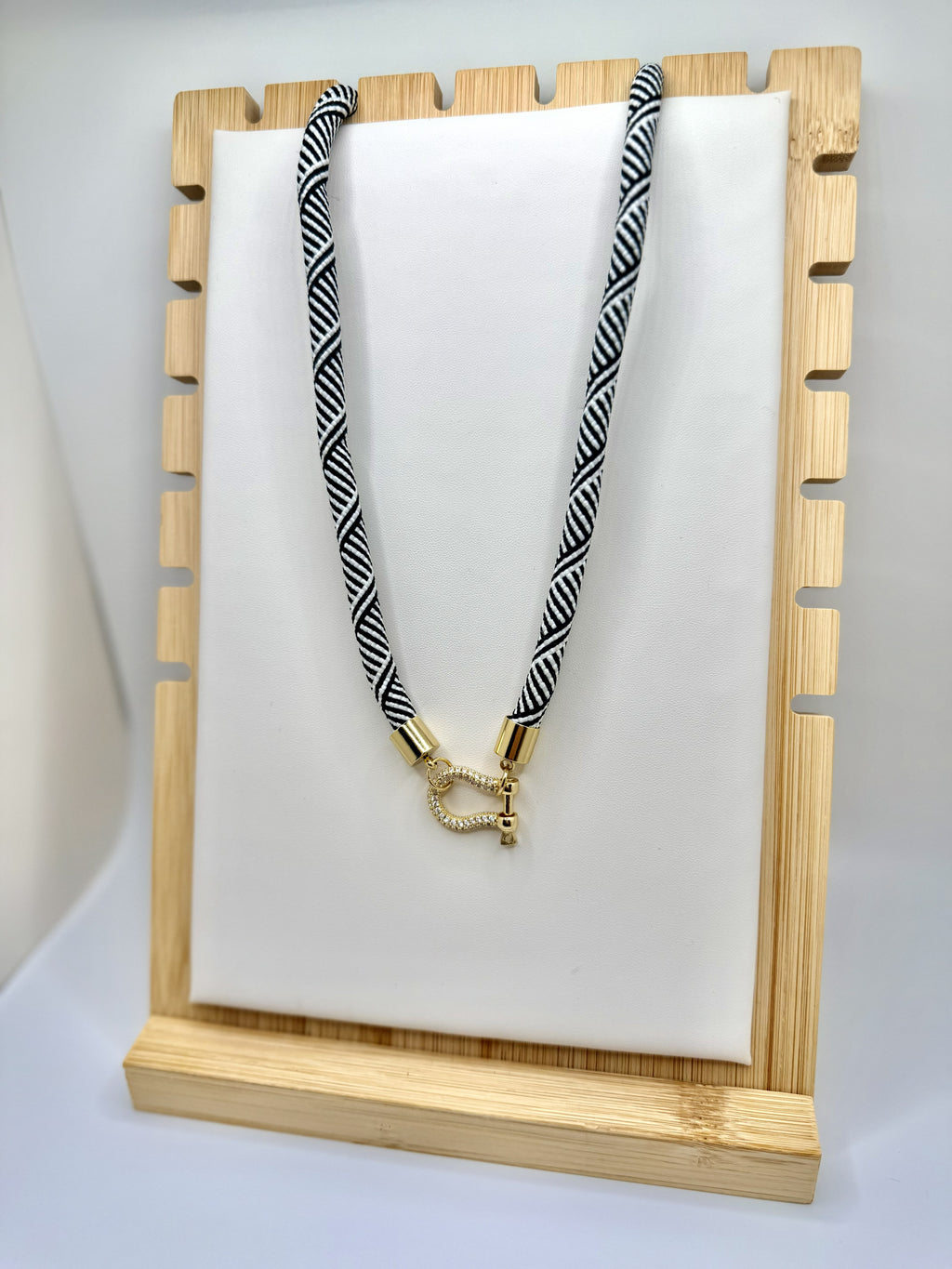 Cabana Link Black & White Fabric Necklace | A. Halliday & Co.