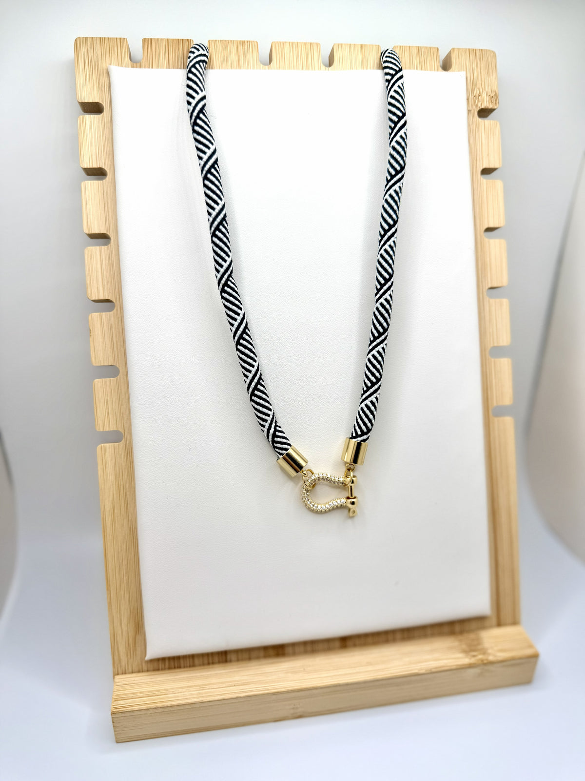 Cabana Link Black & White Fabric Necklace | A. Halliday & Co.
