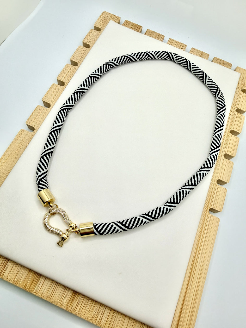 Cabana Link Black & White Fabric Necklace | A. Halliday & Co.