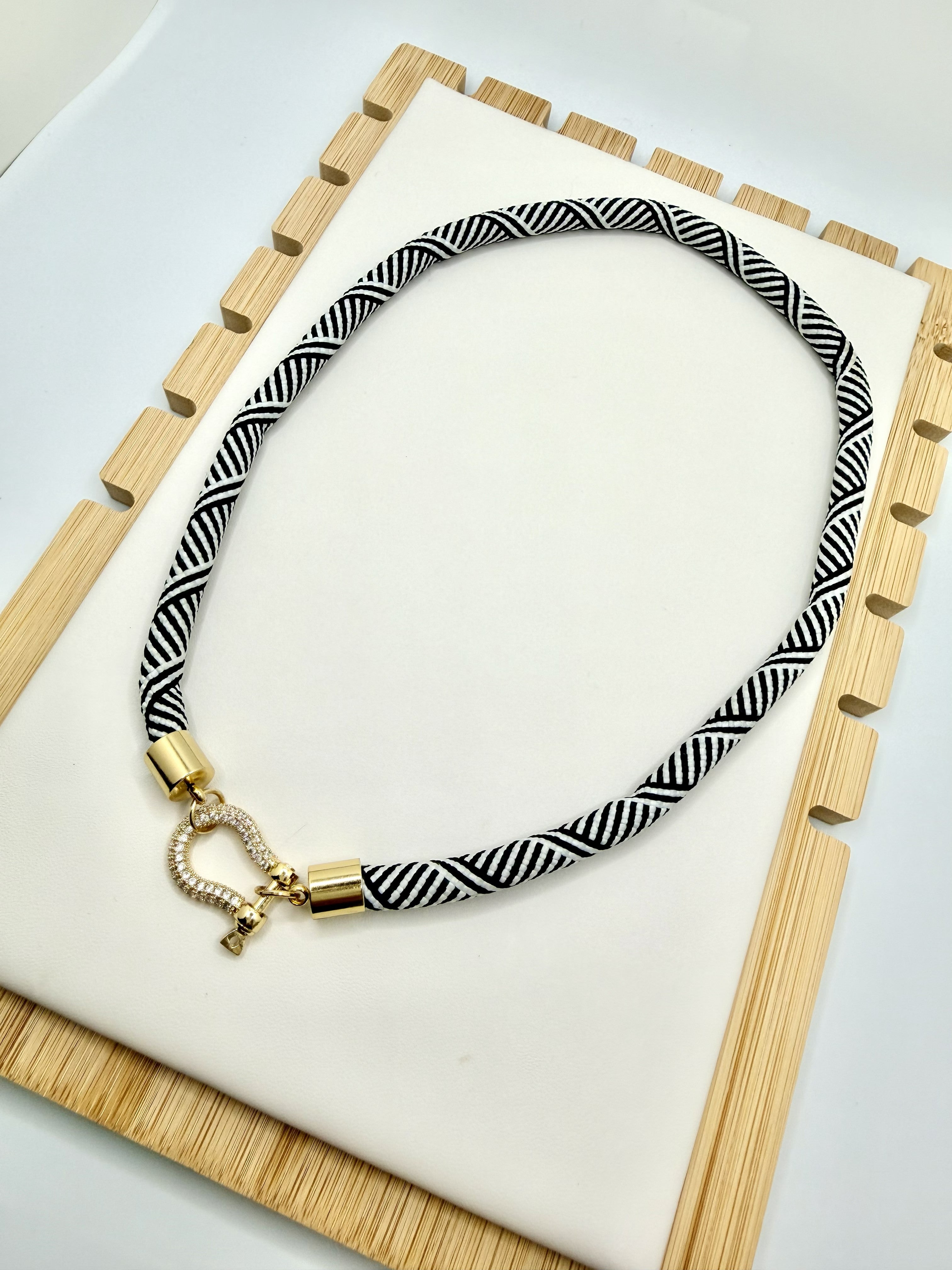 Cabana Link Black & White Fabric Necklace | A. Halliday & Co.