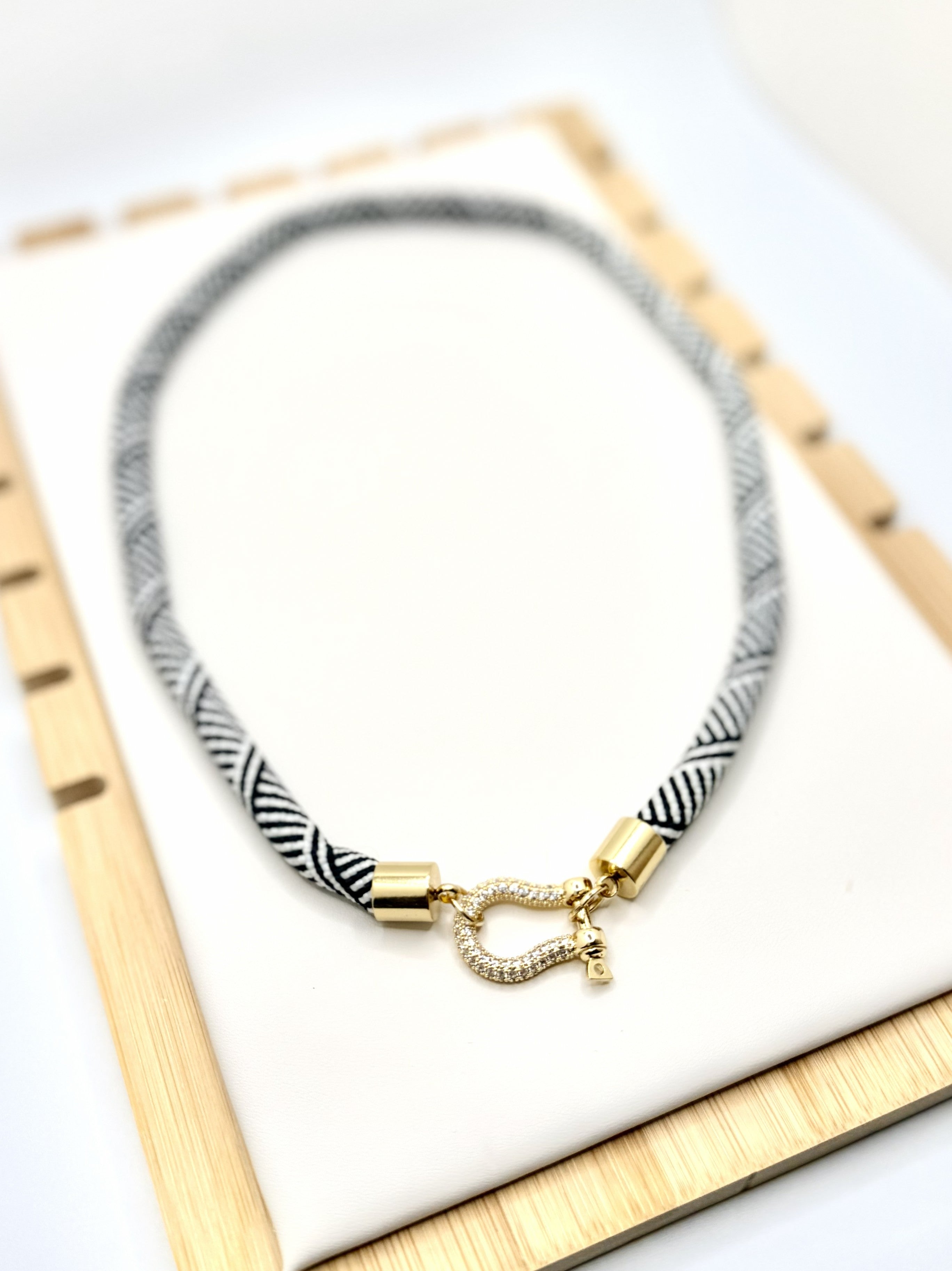 Cabana Link Black & White Fabric Necklace | A. Halliday & Co.