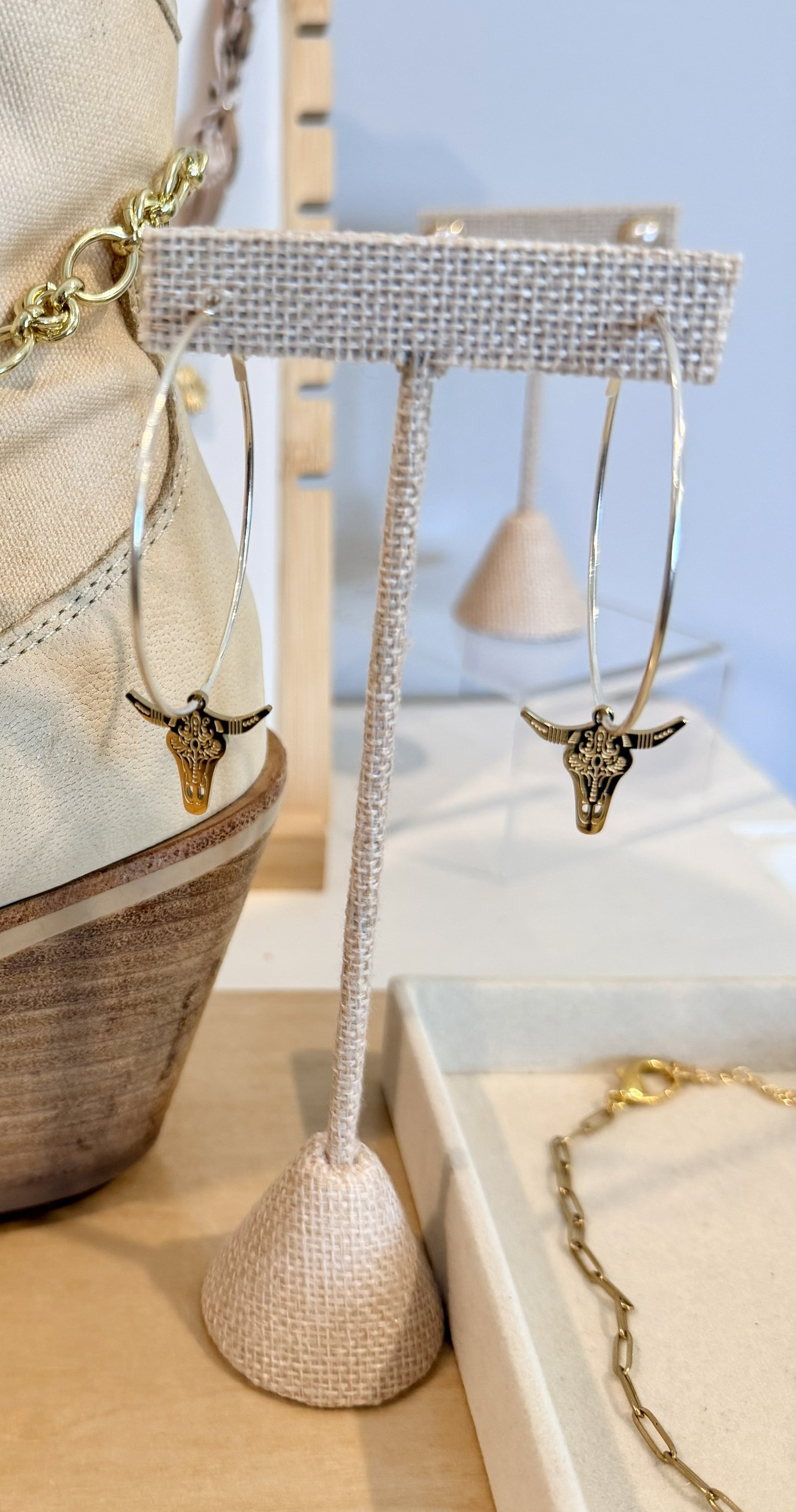 Silver Sage Steer Hoops | Western Hoop Earrings